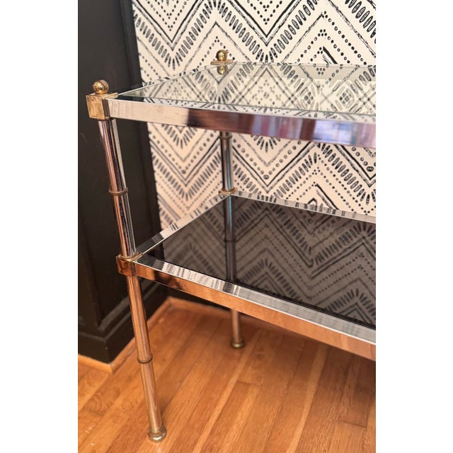 Metal Vintage Hollywood Regency Chrome & Glass Console Table For Sale - Image 7 of 10