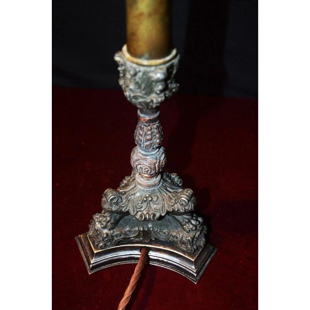 Victorian Bronze Table Lamp with Pink Empire Glass Shade, 1890 For Sale - Image 15 of 18