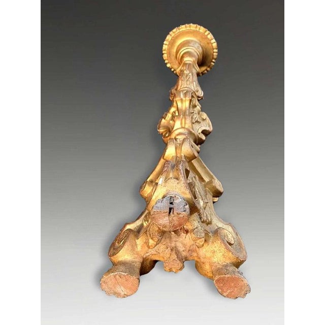 Wood 18th Century Italian Baroque Giltwood Religious Ecclesiastical Candle Stand For Sale - Image 7 of 10