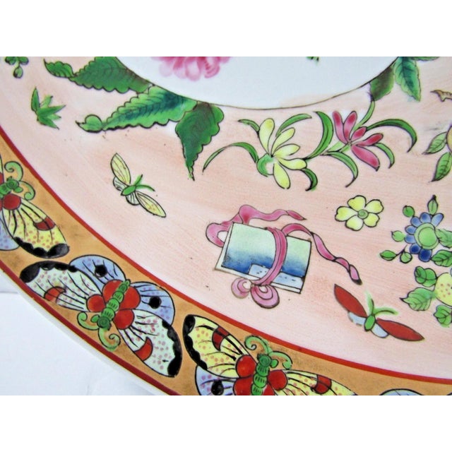 Ceramic 19th Century Famille Rose Canton Bowl or Plate With Butterfly Border and Insects For Sale - Image 7 of 12