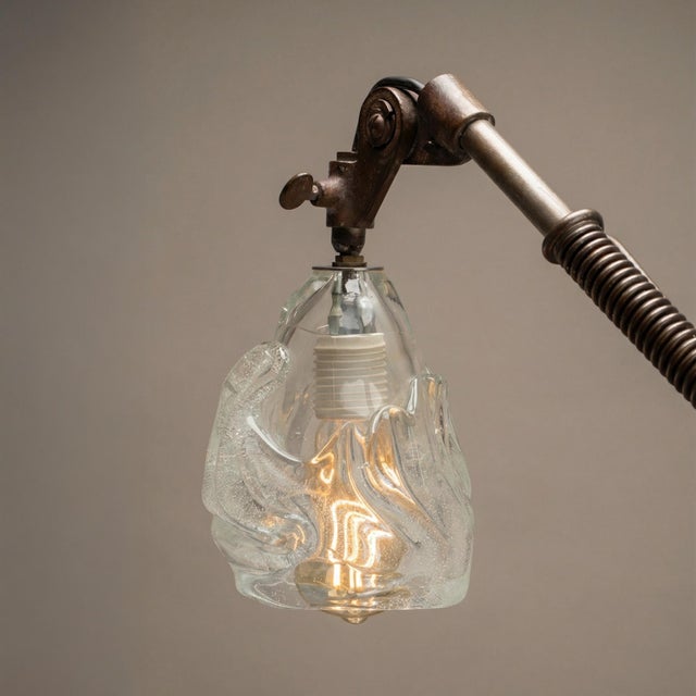 2010s Industrial Adjustable Floor Lamp With Blown Glass Shade by Jason Wein For Sale - Image 5 of 7