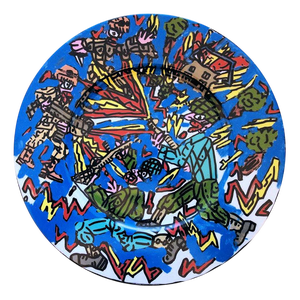 Signed Feu Les Soldats Silkscreen on Porcelain Plate after Robert Combas