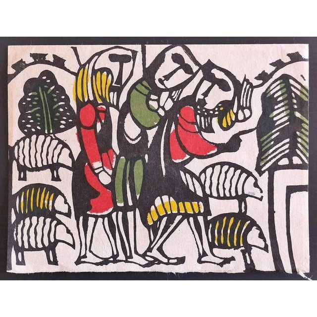 Sadao Watanabe, Shepherds, Woodcut, Late 20th Century For Sale - Image 3 of 3