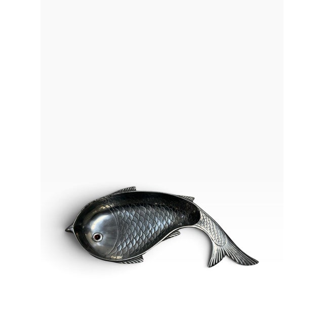 Arthur Court 1976 Vintage Arthur Court Cast Aluminum Fish Dish With Carnelian Eye For Sale - Image 4 of 7