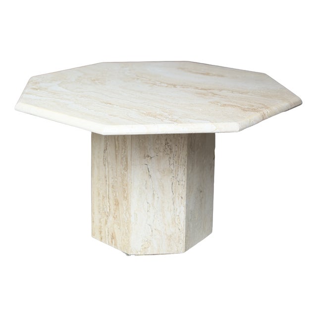 Italian Minimalist Octagonal Travertine Coffee Table, 1970s For Sale