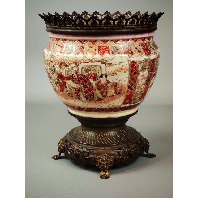 Antique Japanese Satsuma Jardiniere Vase with Bronze Mounts, 1800s For Sale - Image 11 of 11
