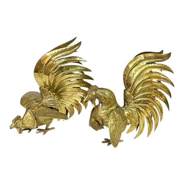 Set of 2 Mid 20th Century Brass Roosters For Sale