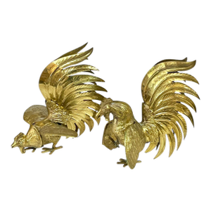 Set of 2 Mid 20th Century Brass Roosters