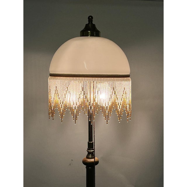 Metal Antique Brass and Onyx Beaded Glass Shade Floor Lamp, 1950s For Sale - Image 7 of 9