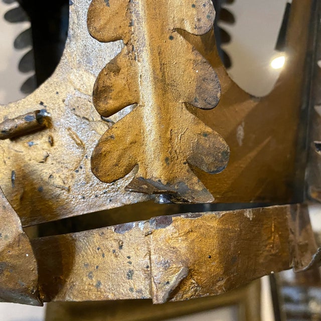 Gold 1900 Art Nouveau Gold and Blue Painted Iron Lantern For Sale - Image 8 of 11