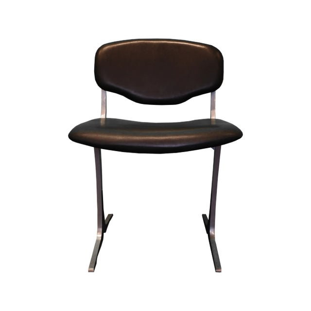 Black Leather Backrest Seat with Stainless Steel Legs Mid-Century Chair and (Set of 3)