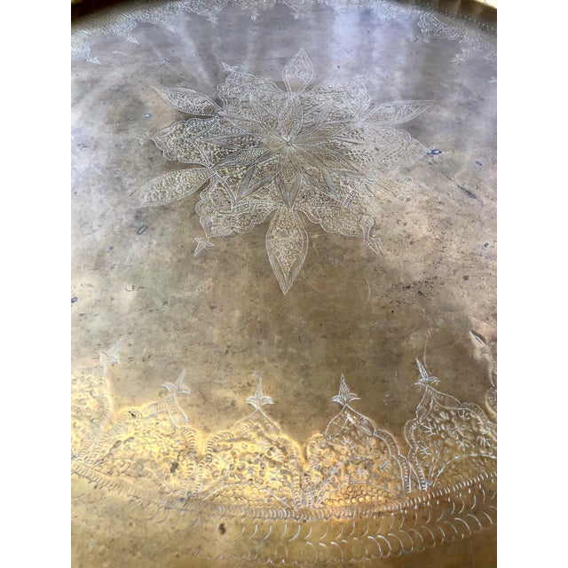 Wood Brass Moroccan Tray and Teak Base For Sale - Image 7 of 8