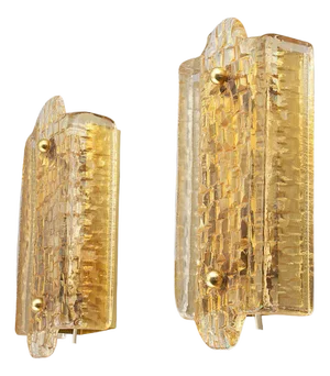 Wall Lights by Orrefors in Molded Glass & Brass, Sweden, 1960s, Set of 2