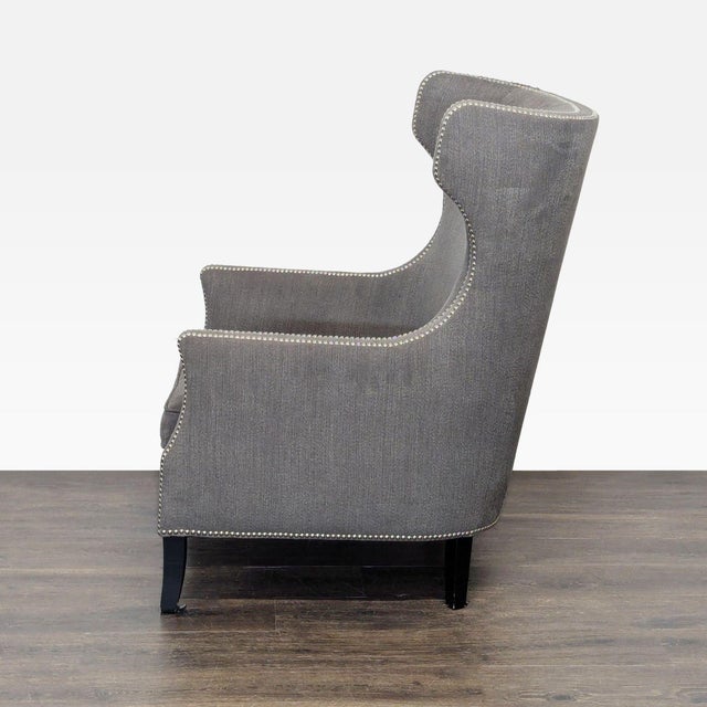 Modern Bernhardt Kingston Gray High Back Lounge Chair With Nailhead Trim For Sale - Image 3 of 8