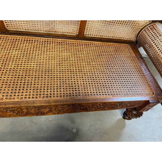 Wood Vintage British Colonial West Indies Cedrela and Caned Settee Sofa For Sale - Image 7 of 17