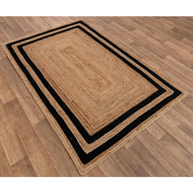 Textile 5'x8' Black Border Rectangle Jute Handmade Rug For Sale - Image 7 of 10