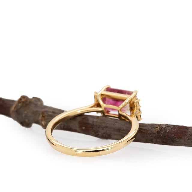 Pink 1.7cts Bi-Colorful Tourmaline Ring With Natural Diamond Accents: Solid 14k Gold For Sale - Image 8 of 10