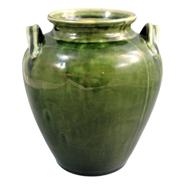Southern French Handmade Green Glazed Terracotta Confit Jar, 1870-1890 For Sale