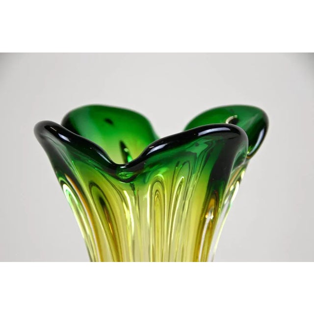 工芸品 Murano Glass Vase (Green & Yellow) Dissette - Green Murano Glass Vase 