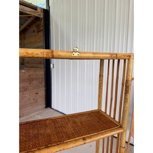 Mid 20th Century Vintage Tall Rattan and Woven Cane Wall-Mounted Étagère Shelf For Sale - Image 5 of 12