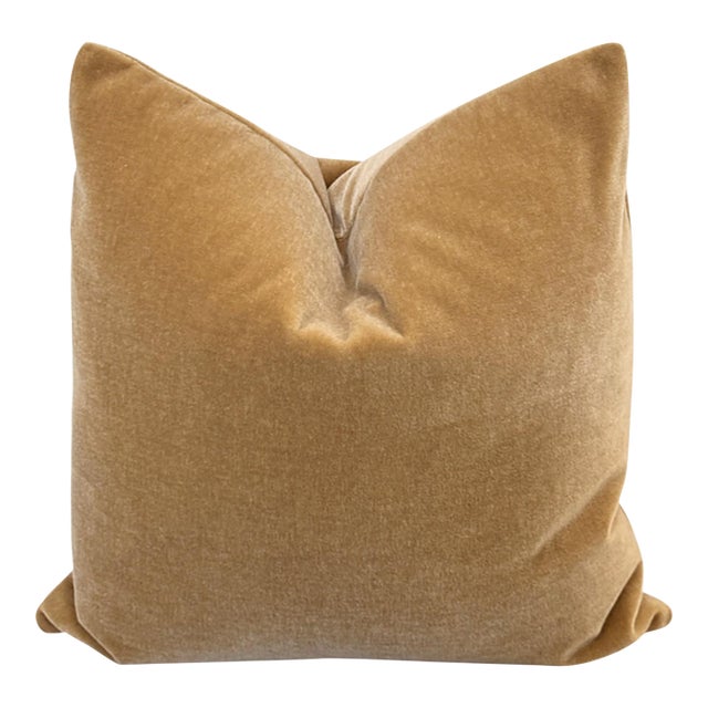 Plush 24" Golden Camel Down Filled Mohair Pillow For Sale