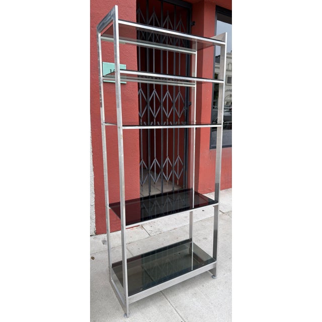 Mid-Century Modern Mid Century Modern Five Shelf Aluminum & Black Glass Etagere For Sale - Image 3 of 4