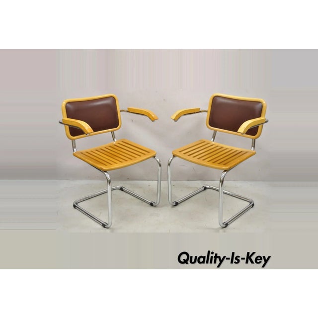 Marcel Breuer Cesca Chair Cantilever Chrome Frame Wood Seat - a Pair For Sale - Image 11 of 11