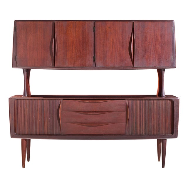 Hos Wulff Mid Century Danish Teak Tambour Door Credenza and Hutch For Sale