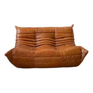 Pine Leather Togo 2-Seater Sofa by Michel Ducaroy for Ligne Roset For Sale