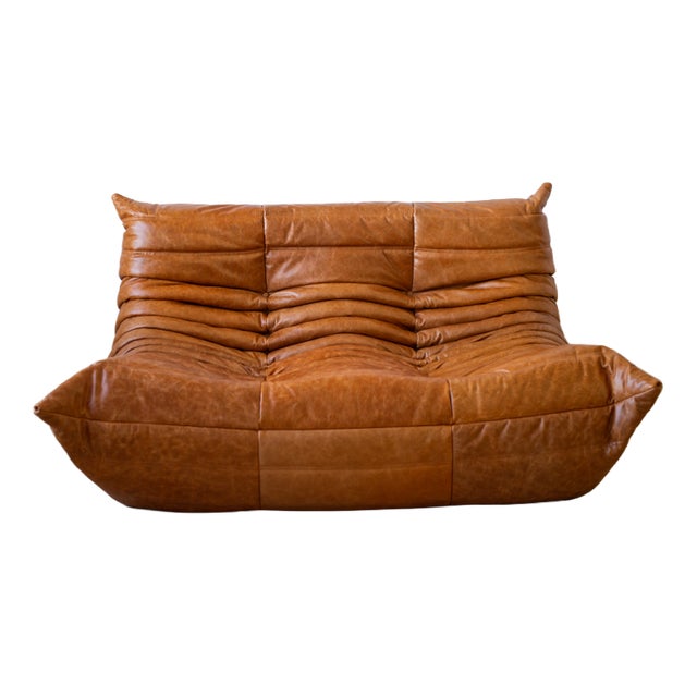 Pine Leather Togo 2-Seater Sofa by Michel Ducaroy for Ligne Roset For Sale