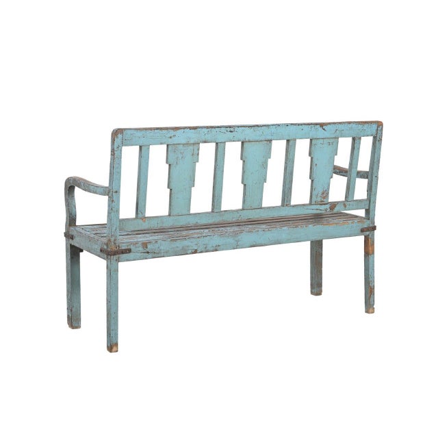Vintage Anglo-Indian Painted Teakwood Garden Bench, Mid-Century For Sale - Image 4 of 4