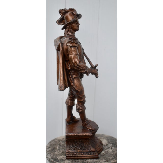 Bronze Antique Victorian Spelter Statue Don Cesar Cavalier Musketeer For Sale - Image 8 of 18