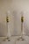Cream Mid Century Italian Marble & Hand-Painted Blown Milk Glass Table Lamps With Original Shades - A Pair For Sale - Image 8 of 12