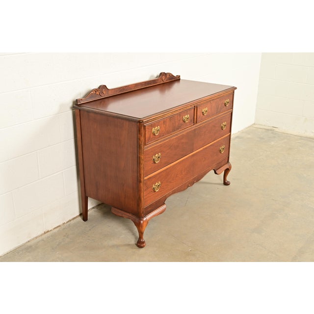 Berkey & Gay Berkey & Gay Antique Queen Anne Burled Walnut Four-Drawer Dresser, Circa 1920s For Sale - Image 4 of 16