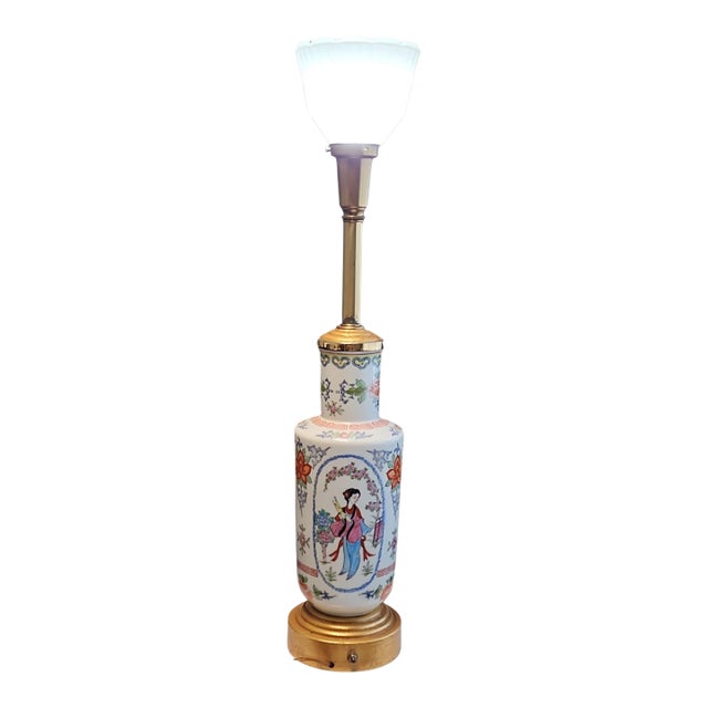 20th Century Chinese Enamel Porcelain and Brass Rouleau Form Lamp For Sale