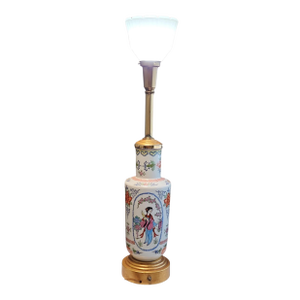 20th Century Chinese Enamel Porcelain and Brass Rouleau Form Lamp