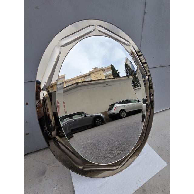 Gray Italian Oval Mirror, 1960s For Sale - Image 8 of 8