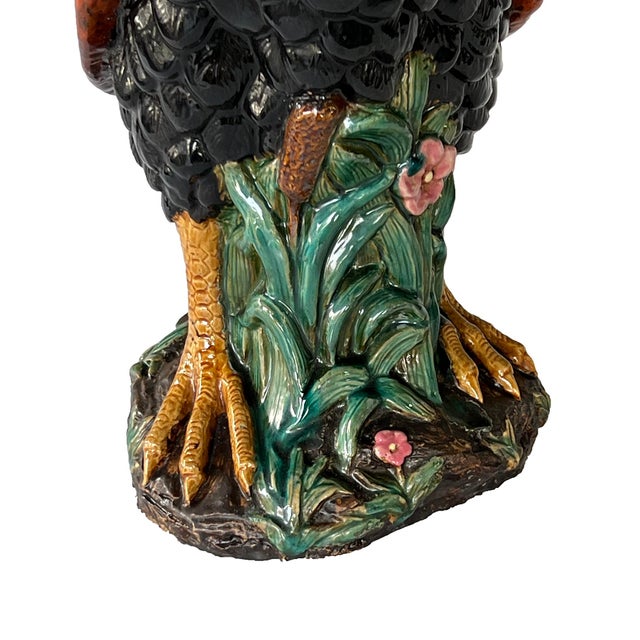 Black Large French Polychromed Ceramic Rooster in the Manner of Choisy-Le-Roi For Sale - Image 8 of 12