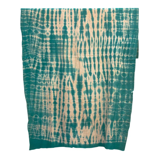 Vintage African Teal Resist Wave Throw For Sale