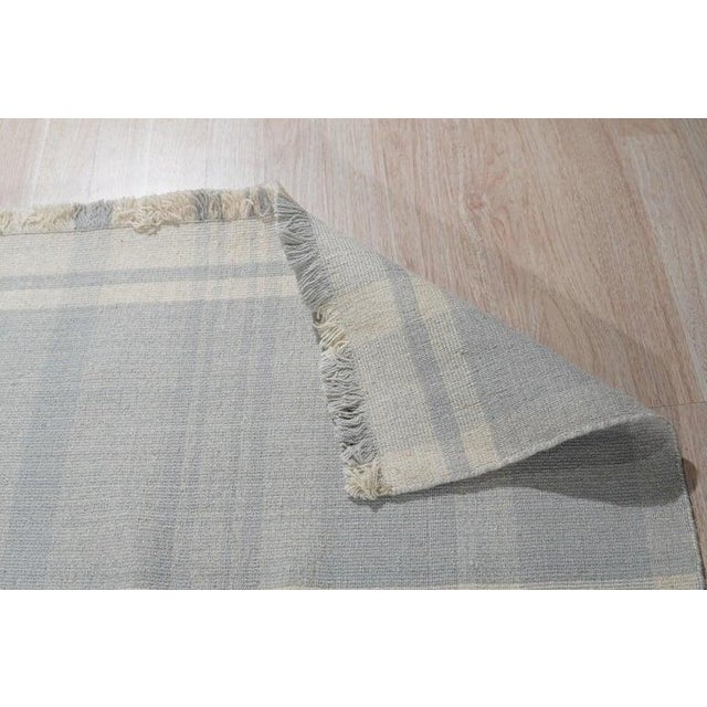 Contemporary 6x9 Ivory Hand-Knotted Wool Subtle Plaid Weave Geometric Modern Carpet Rug For Sale - Image 3 of 9