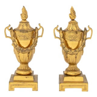 French Empire Bronze Candlestick-Cassolettes, 2 For Sale