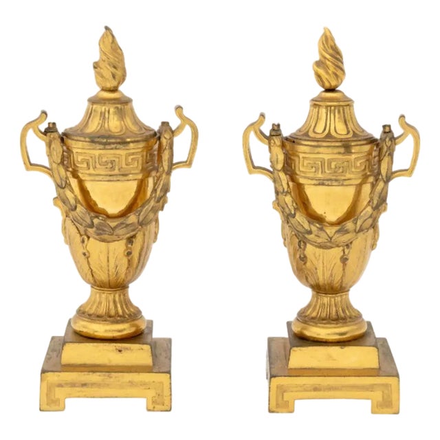 French Empire Bronze Candlestick-Cassolettes, 2 For Sale