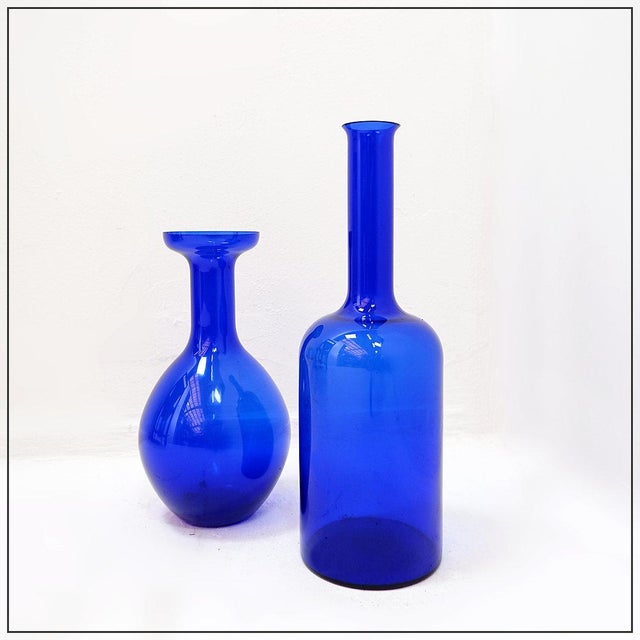 Vintage Handblown Cobalt Blue Glass Vases, Set of 2 For Sale - Image 5 of 12