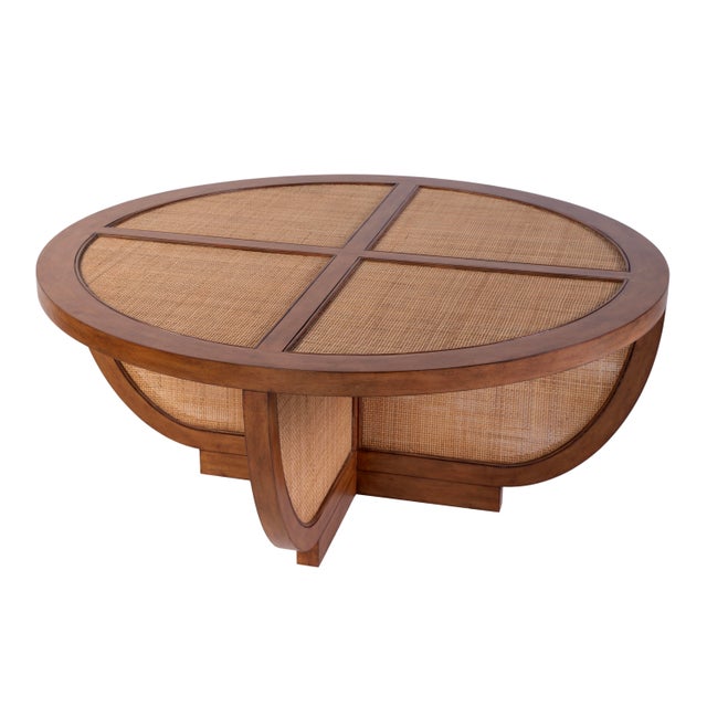 Bali Breeze 42 in. Round Wood and Mesh Woven Coffee Table, Heritage For Sale - Image 10 of 10