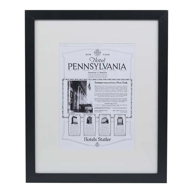 Framed Print of a French Article About the Hotel Pennsylvania, Ny For Sale