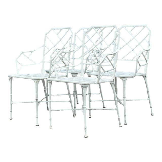 Vintage Costal “Calcutta” Cast Aluminum Dining Chairs After Brown Jordan - Set of 4 For Sale