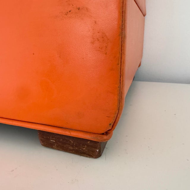 Wood Vintage Orange Vinyl Storage Ottoman, Rectangular For Sale - Image 7 of 12