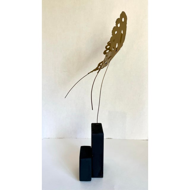 1970s 1970s Brutalist Torch Cut Butterfly Sculpture on Wood Base For Sale - Image 5 of 10