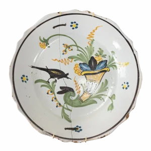 French Decorative Polychrome Faience Plate With Cornucopia