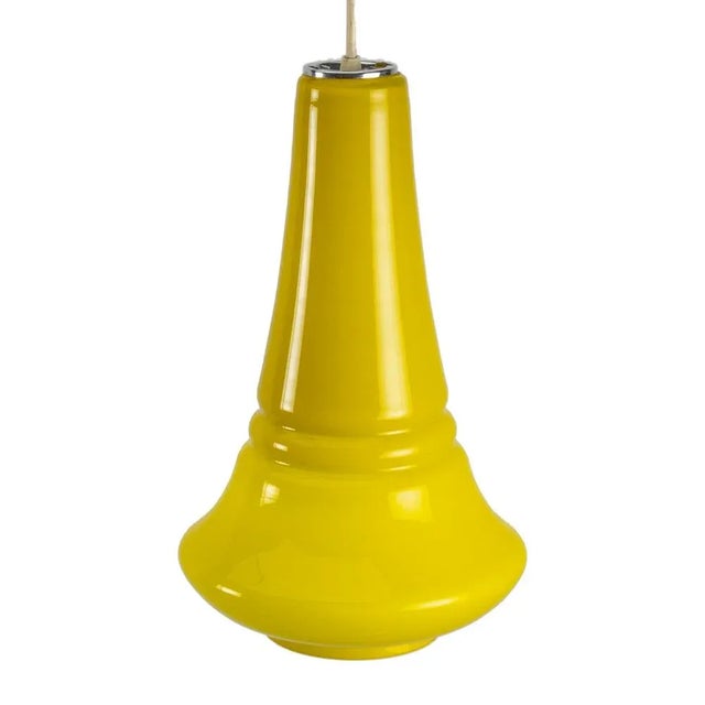 Yellow 'Cone' Peil & Putzler Pendant Lamp 20cm x 20cm x 35cm This piece has an attribution mark, I am sure that it is...
